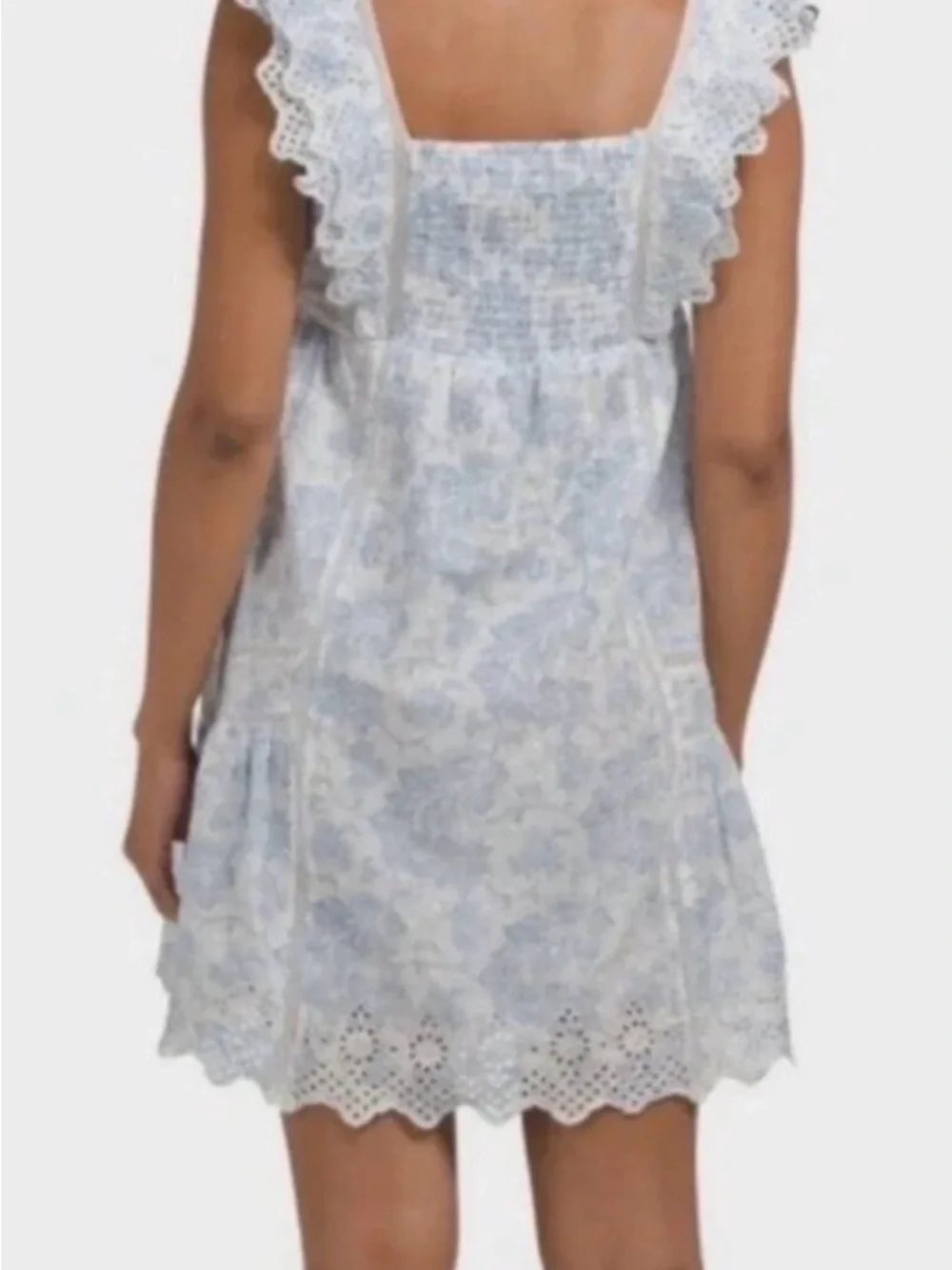 Rachel Ashwell Shabby Chic Blue & White Toile Cotton Ruffle Eyelet Nightgown L